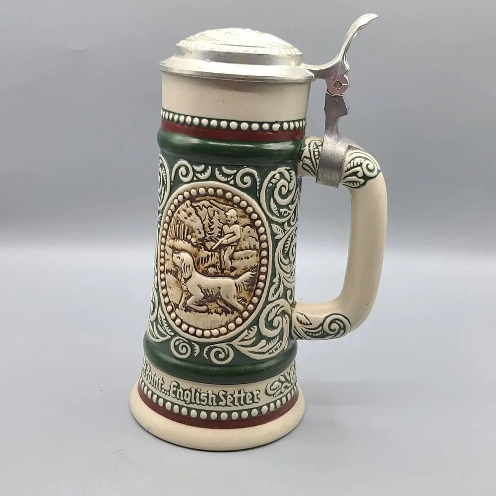Vintage Avon Beer Stein Mug With Lid 1978 Rainbow Trout English Setter Brazil